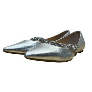 Jewel By Badgley Mischka Women’s Silver Rhinestone Pointed Toe Flats Size 9.5